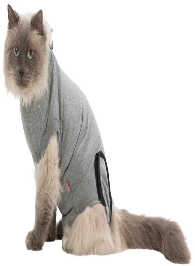 Trixie Protective Body for Cats - S-M (32-36 cm), Soft Recovery Suit for Post-Surgery or Wound Care, Breathable Cat Bodysuit, Grey - Image 1
